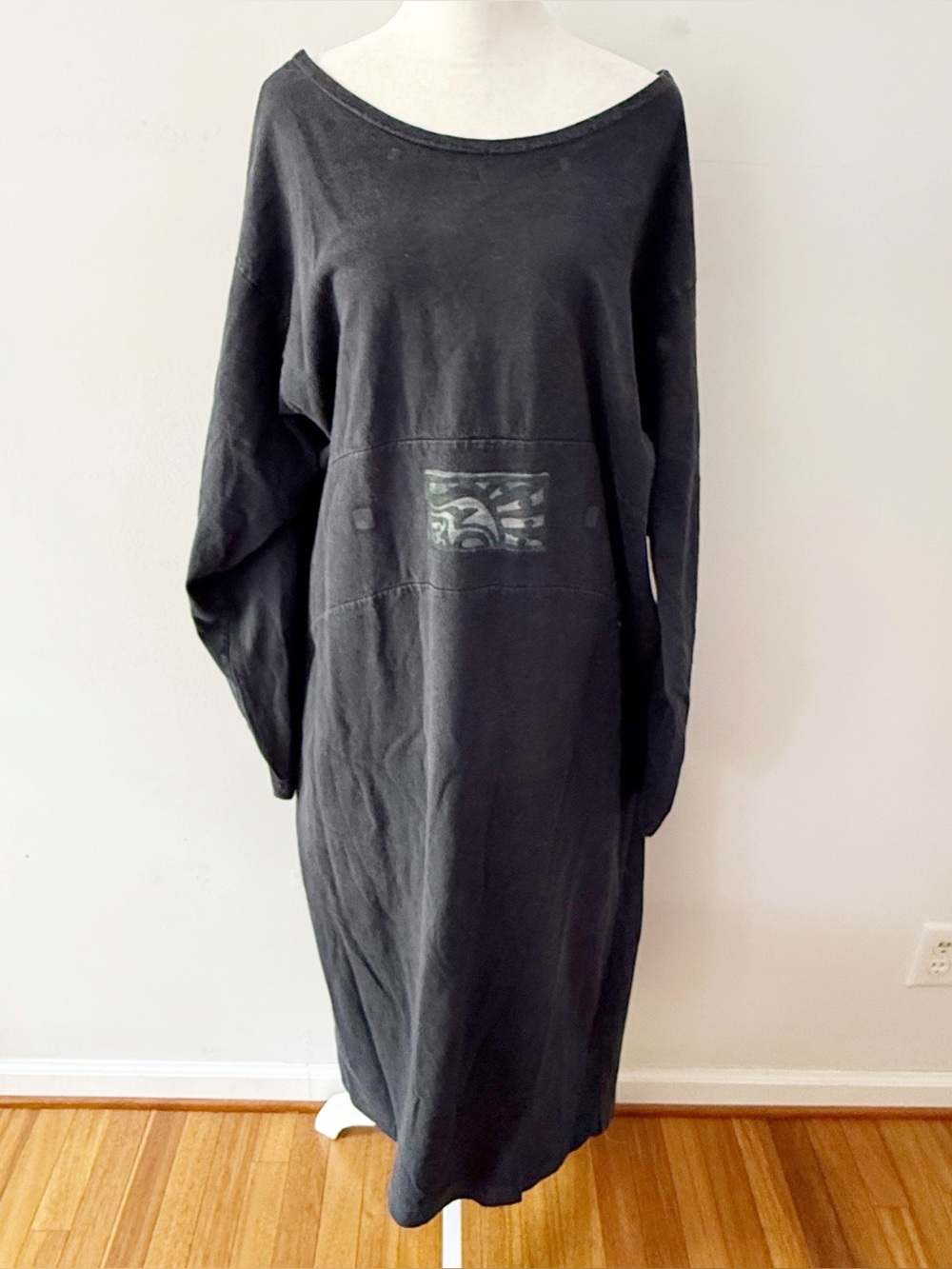 Blue Fish Women 100% Organic Cotton Maxi Dress Sz 2 Lagenlook Artsy Casual Comfy
